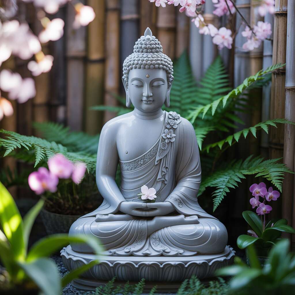 Buddhist statue sitting in garden